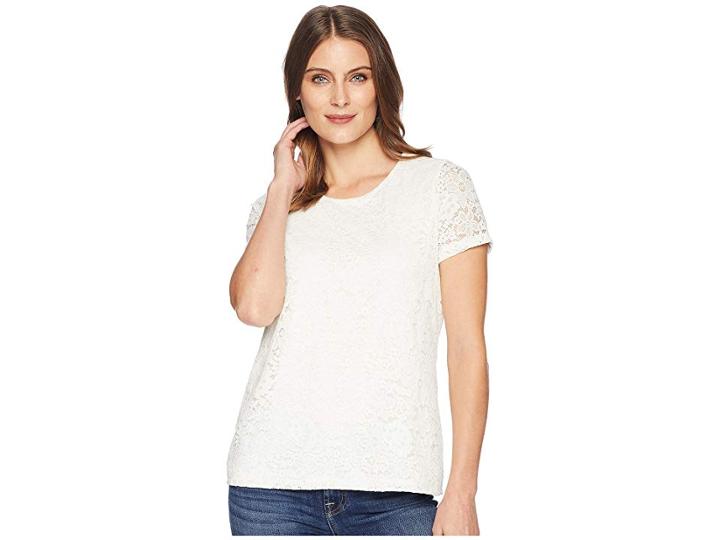 Tommy Hilfiger Short Sleeve Lace Knit Top (ivory) Women's Clothing