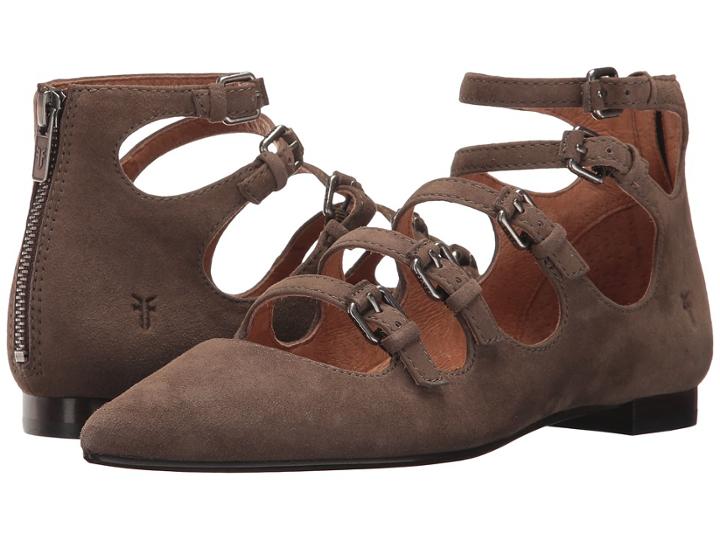 Frye Sienna Buckle Ballet (dark Taupe Suede) Women's Flat Shoes