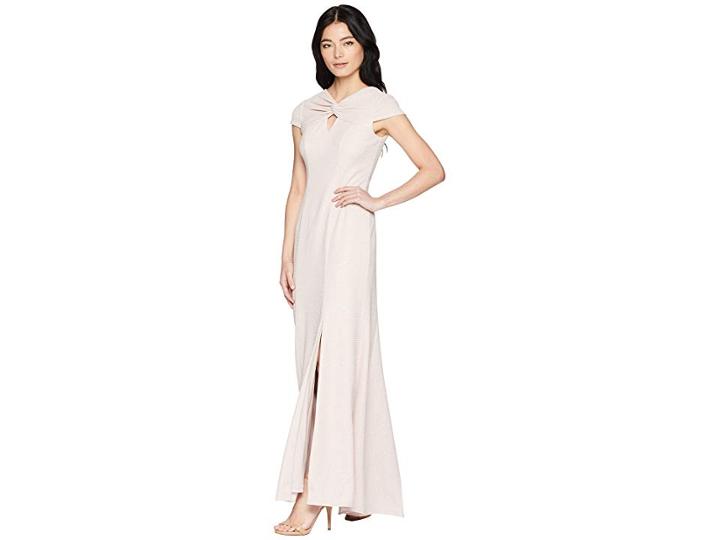 Adrianna Papell Petite Twist Neck Long Stretch Crepe Gown (blush) Women's Dress