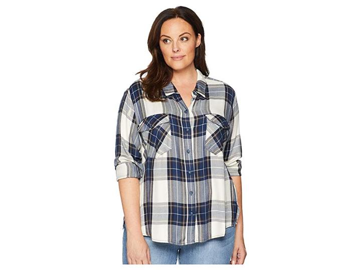 Sanctuary Plus Size Boyfriend For Life Shirt (human Nature Plaid) Women's Clothing