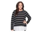 Calvin Klein Plus Plus Size Textured Stripe Twofer (black/white Perforated) Women's Long Sleeve Pullover