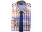 Nick Graham Multi Gingham Check Stretch Shirt With Micro Solid Dobby Tie (orange) Men's Long Sleeve Button Up