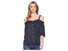 B Collection By Bobeau Bidu Off Shoulder Blouse (navy Polka Dot) Women's Blouse