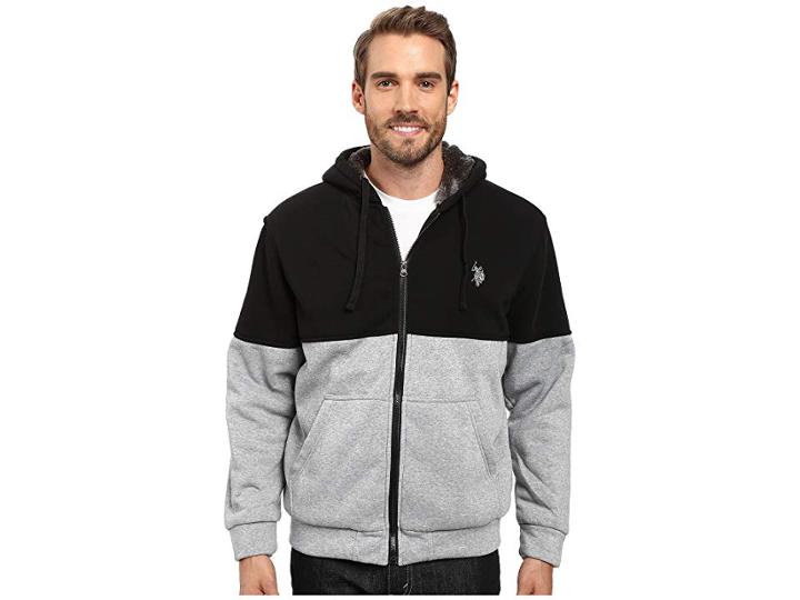 U.s. Polo Assn. Color Block Sherpa Hoodie (black) Men's Sweatshirt