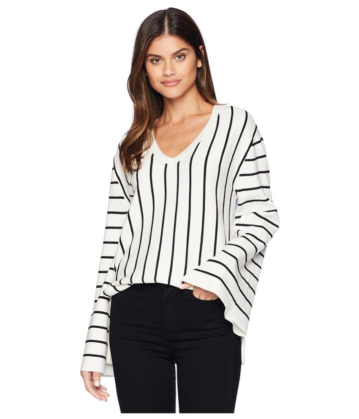 Moon River V-neck Stripe Sweater (white Multi) Women's Sweater