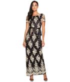 Tahari By Asl Embroidered Sheath Gown (black/blush/gold) Women's Dress