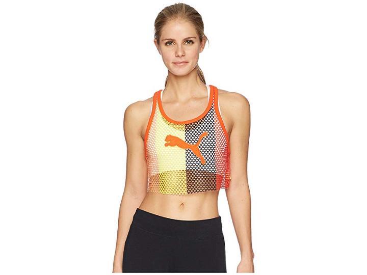 Puma Puma X Fenty By Rihanna Mesh Cropped Tank Top (orange Pop) Women's Sleeveless