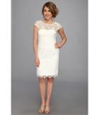 Adrianna Papell Cap Sleeve Lace Sheath (white) Women's Dress