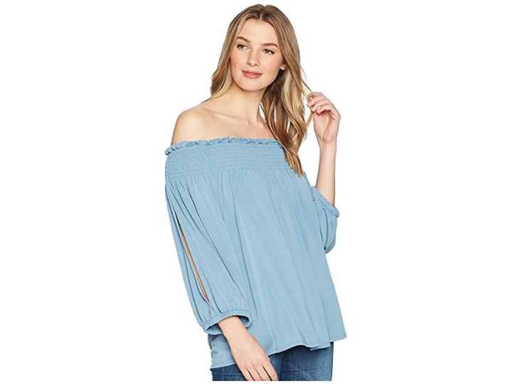 1.state Smocked Edge Off Shoulder Top (ocean Slate) Women's Clothing