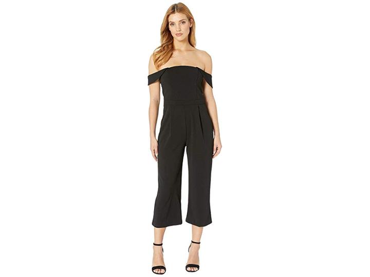 Marina Stretch Crepe Off The Shoulder Crop Jumpsuit (black) Women's Jumpsuit & Rompers One Piece