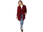 Lauren Ralph Lauren Plus Size Checkered Merino Shawl Sweater (red Multi) Women's Sweater