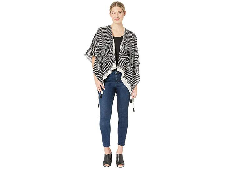 Vince Camuto Stripe Mix Ruana (black) Women's Clothing