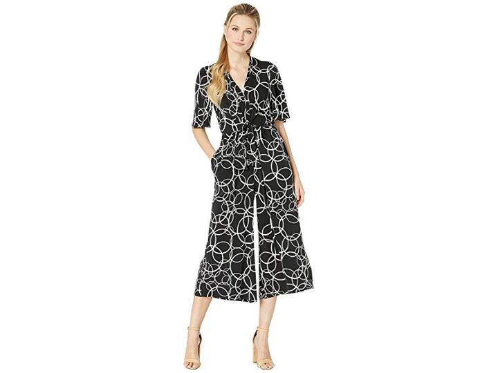 London Times Jumpsuit With Tie Waist (black/soft White) Women's Jumpsuit & Rompers One Piece