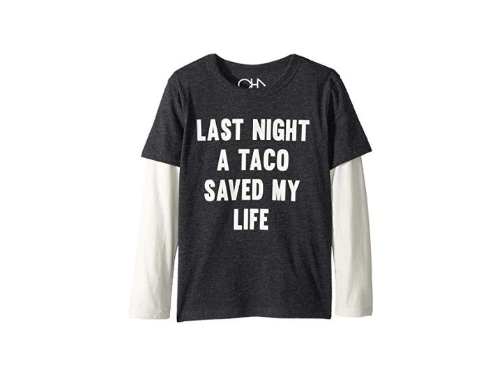 Chaser Kids Extra Soft Tacos Saved My Life Twofer Tee (little Kids/big Kids) (black/salt) Boy's Long Sleeve Pullover