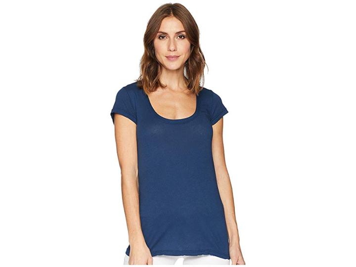 Allen Allen Basic Cap Sleeve Scoop Neck Tee (lapis) Women's T Shirt