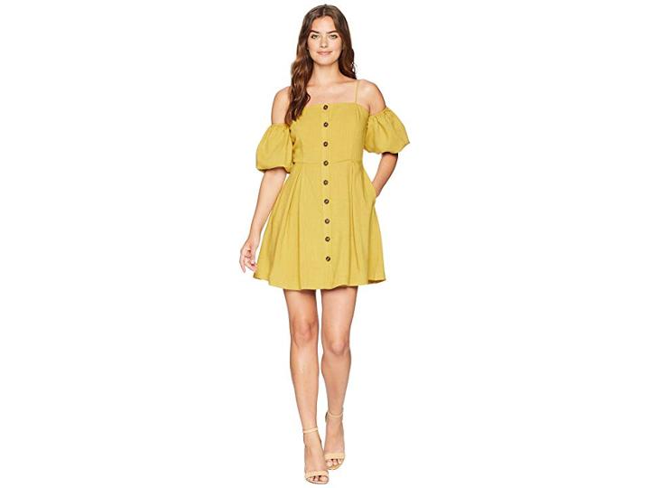 J.o.a. Cold Shoulder Button Up Dress (gold) Women's Dress