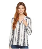 Dylan By True Grit Vintage Vines Long Sleeve Washed Tunic (white/indigo) Women's Blouse