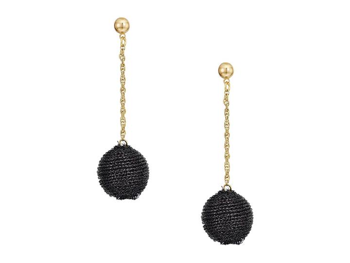 Kenneth Jay Lane Black Thread Wrapped Ball On Gold Chain Drop Post Earrings (black) Earring
