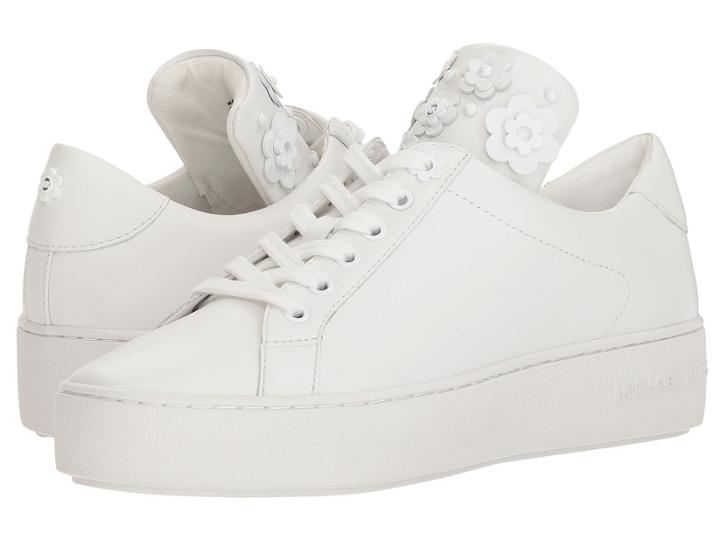 Michael Michael Kors Mindy Lace-up (optic White Vachetta/patent/floral Applique) Women's Lace Up Casual Shoes