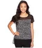 Vince Camuto Short Sleeve Fluttering Notes Mix Media Top (rich Black) Women's Clothing