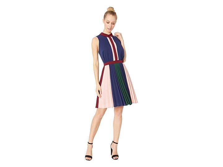 Adelyn Rae Nadya Woven Pleated Fit Flare Dress (navy Multi) Women's Dress