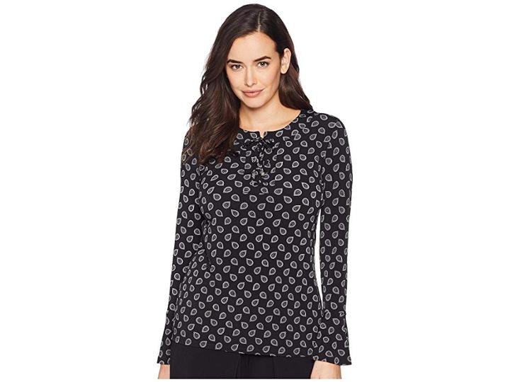 Michael Michael Kors Scattered Foulard Lace-up Top (black/gunmetal) Women's Clothing