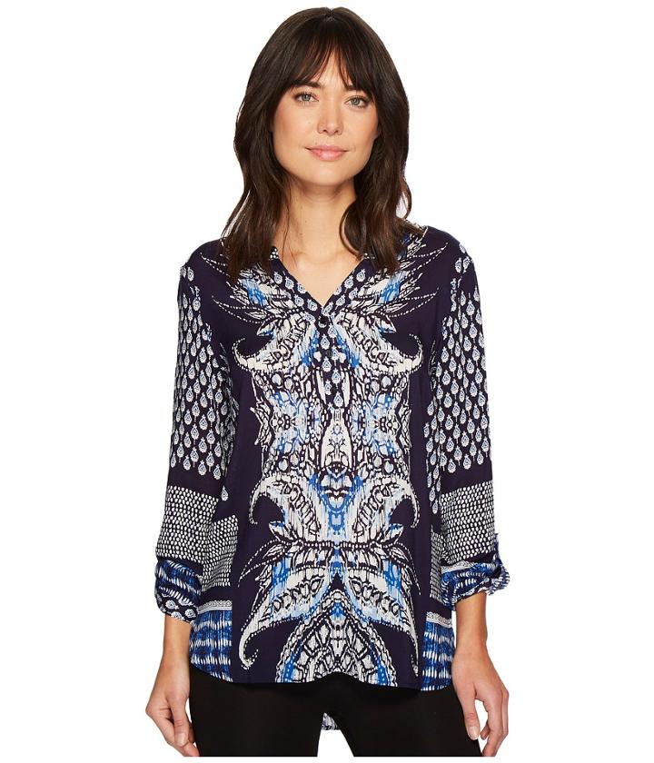 Tribal Roll Up Sleeve Printed Blouse (ink) Women's Blouse