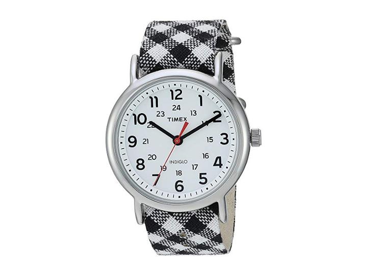 Timex Weekender Nylon Slip-thru Strap (black Gingham/white) Watches