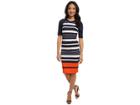 Michael Michael Kors Helsinki Stripe Raglan Dress (new Navy/mandarin) Women's Dress
