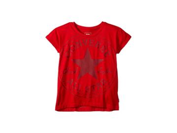 Converse Kids Oversized Chuck Femme Tee (big Kids) (enamel Red) Girl's Clothing