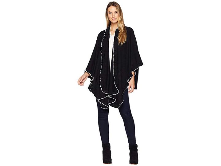 Calvin Klein Tipped Ruffle Ruana (black) Women's Clothing