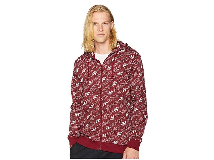 Adidas Originals Monogram Full Zip Hoodie (collegiate Burgundy) Men's Sweatshirt