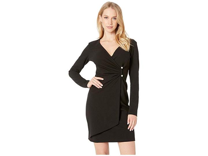 Bebe Gathered Pearl Bar Draped Dress (black) Women's Dress