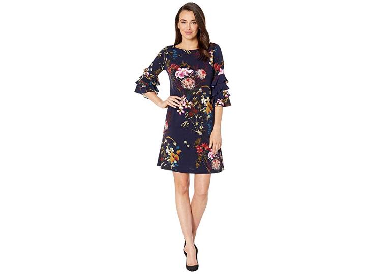 Gabby Skye Ruffle Sleeve Havana Crepe (midnight) Women's Dress