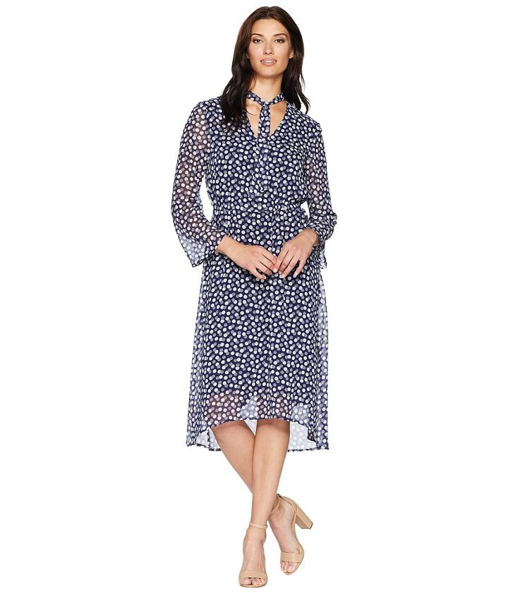 Anne Klein V-neck Long Sleeve Fit Flare Dress (eclipse/white) Women's Dress