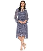 Anne Klein V-neck Long Sleeve Fit Flare Dress (eclipse/white) Women's Dress