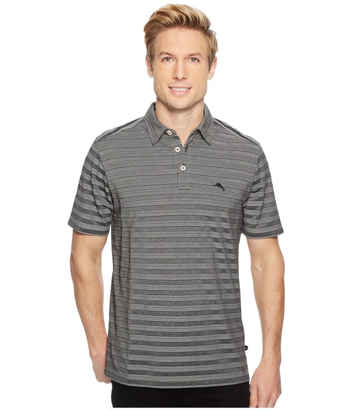 Tommy Bahama Tropicool Tides Islandzone Striped Polo (black) Men's Clothing