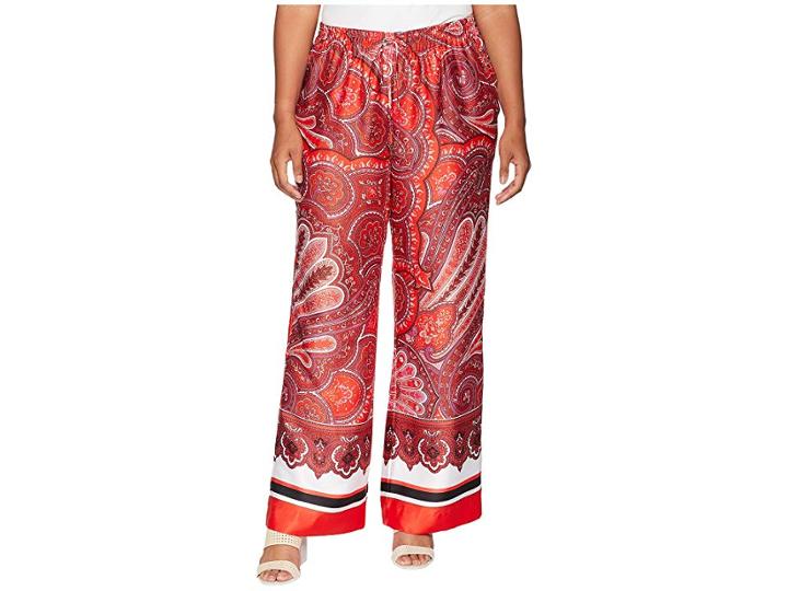 Lauren Ralph Lauren Plus Size Twill Wide-leg Pants (red Multi) Women's Casual Pants