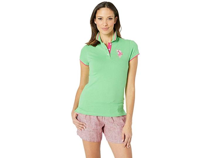 U.s. Polo Assn. Solid Pique Polo Shirt (seagrass Green) Women's Short Sleeve Knit