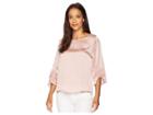 Vince Camuto Gathered Sleeve Boat Neck Satin Blouse (pink Fawn) Women's Clothing