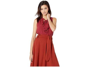 Nevereven Ruffle Front Sleeveless Top (claret) Women's Clothing