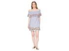 Miss Me Off The Shoulder Flower Embroidery Dress (blue) Women's Dress