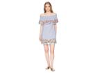 Miss Me Off The Shoulder Flower Embroidery Dress (blue) Women's Dress