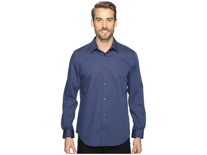 Calvin Klein Long Sleeve Infinite Cool Button Down Stripe Shirt (atlantis) Men's Long Sleeve Button Up