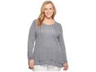 Michael Michael Kors Plus Size Petite Stripe Double Hem Top (true Navy/white) Women's Clothing