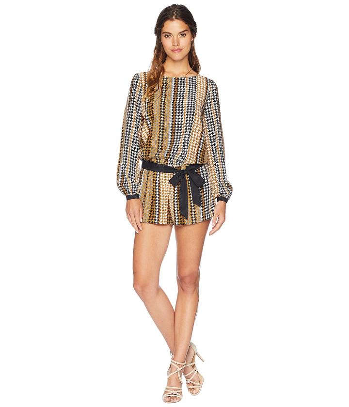 Juicy Couture Silk Northside Houndstooth Romper (light Acorn Northside) Women's Jumpsuit & Rompers One Piece