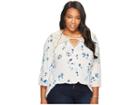 Lucky Brand Plus Size Floral Lace Mix Peasant Top (natural Multi) Women's Long Sleeve Pullover