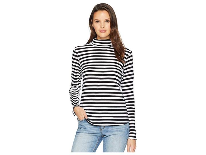 Lna Stripe Long Sleeve Turtleneck (black/white Stripe) Women's Long Sleeve Pullover