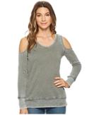 Allen Allen Long Sleeve Cold Shoulder V-neck Sweatshirt (cilantro) Women's Sweatshirt