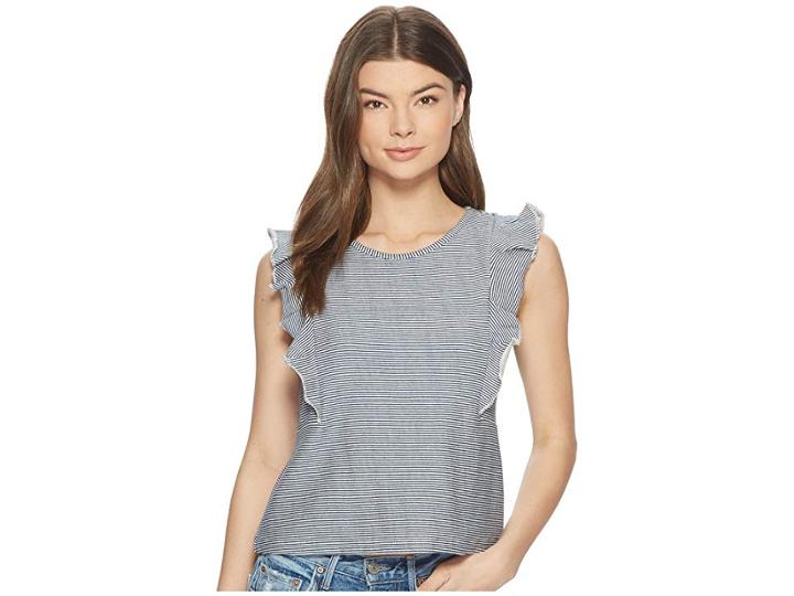 Jack By Bb Dakota Emin Striped French Terry Ruffle Top (off-white) Women's Clothing